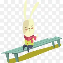 小兔子坐板凳森林动物卡通插画素