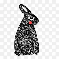 手绘卡通黑色文艺小兔子装饰图案