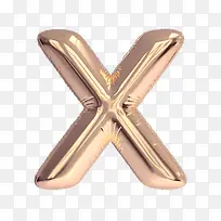 卡通金色英文字母X气球字体