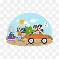 一家四口去看望爷爷奶奶