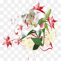 百合花和枫叶底纹
