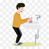 卡通水池边洗衣服的人