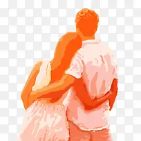 手绘插画相爱相拥的情侣背影