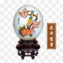 花开富贵鸵鸟蛋彩绘