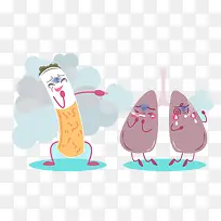 卡通手绘吸烟对肺部的危害