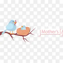 小鸟母子母亲节横幅