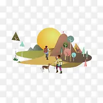 清晨上山的旅行者
