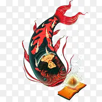 另类插画红色锦鲤神话