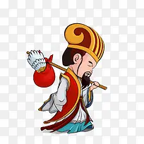 卡通诸葛亮扛包走路插画设计免抠