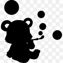吹泡泡的熊猫黑色剪影