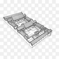 手绘黑白四合院
