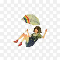 女孩雨伞下雨PNG