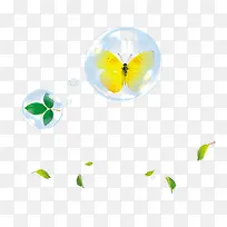 绿色清新蝴蝶气泡漂浮素材