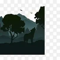 创意野外嚎叫的狼剪影