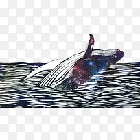 手绘装饰插画世界海洋日深海鲸鱼
