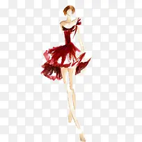 红色手绘舞蹈裙子设计图