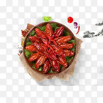 免抠盘子里的红色麻辣小龙虾食物