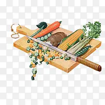 木质菜板和刀