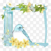 蓝色小鸟花朵边框