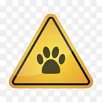宠物脚印三角形黄色警告牌实物
