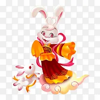 手绘质感玉兔仙女中秋节