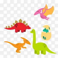 彩色恐龙和恐龙蛋矢量图