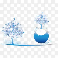 蓝色树木春季海报卡通素材