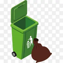 一个绿色回收垃圾桶