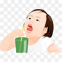 小孩喝水