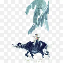 国画牧童骑牛图