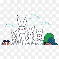 可爱小兔子手绘矢量图