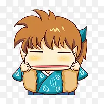 棕色头发蓝色衣服做鬼脸的脸型