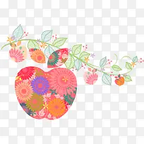 手绘素雅苹果花朵藤蔓装饰图