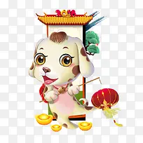 卡通打着灯笼的小狗免抠图