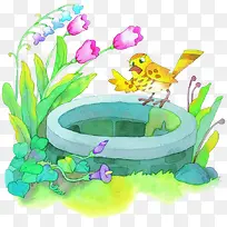 彩绘水井和小鸟