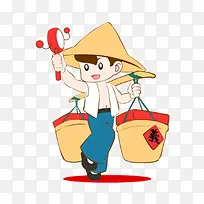 手绘卡通挑扁担叫卖的人