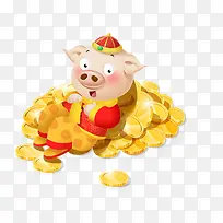 坐在金元宝里的新年福猪卡通免抠