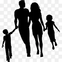一家人手牵手散步的黑色背景图片