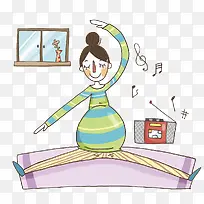 孕妇听音乐练瑜伽放松心情