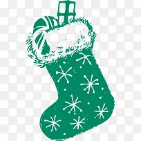 圣诞节手绘绿色圣诞袜