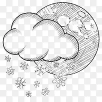 素描地球云朵下雪卡通