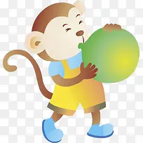 吹气球的卡通猴子