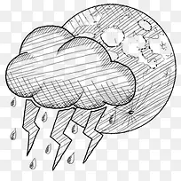 素描地球卡通云朵雷阵雨