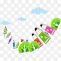 韩国卡通插画云朵铅笔树