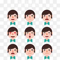 扎领结男子表情头像矢量素材