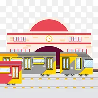 彩色时尚火车站设计矢量图