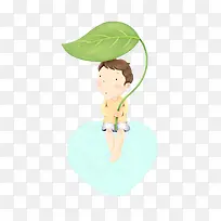 拿着叶子的小男孩