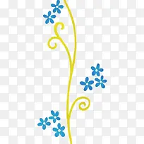 蓝色五瓣花与黄色藤蔓