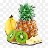 新鲜美味的水果香蕉菠萝和猕猴桃