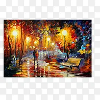 雨后街上风景美式油画